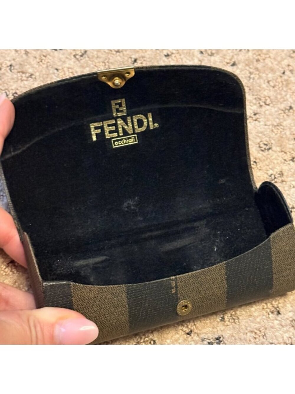 FENDI Occhiali hard eyeglass case Zucca striped pattern VINTAGE 1980's - Picture 2 of 9